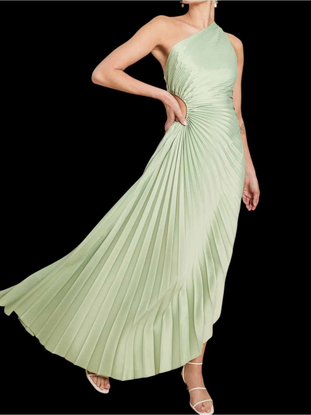Few Moda o.p.t. Perko Dress One-Shoulder Pleated Side Cutout Mint Green NWT